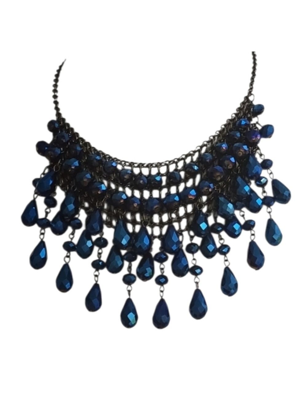 Macy's Deep Blue Iridescent Crystal Necklace Bracelet Set